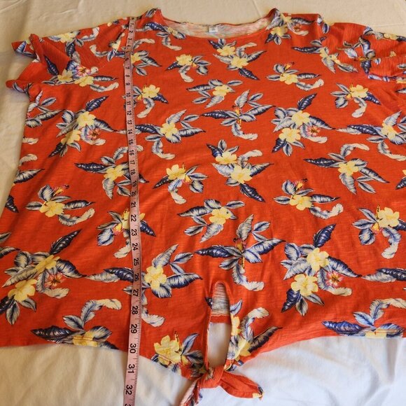 Old Navy Women's Size 4X Tropical Print Short Sleeve  Round Neck Tie Front Top - Picture 12 of 14